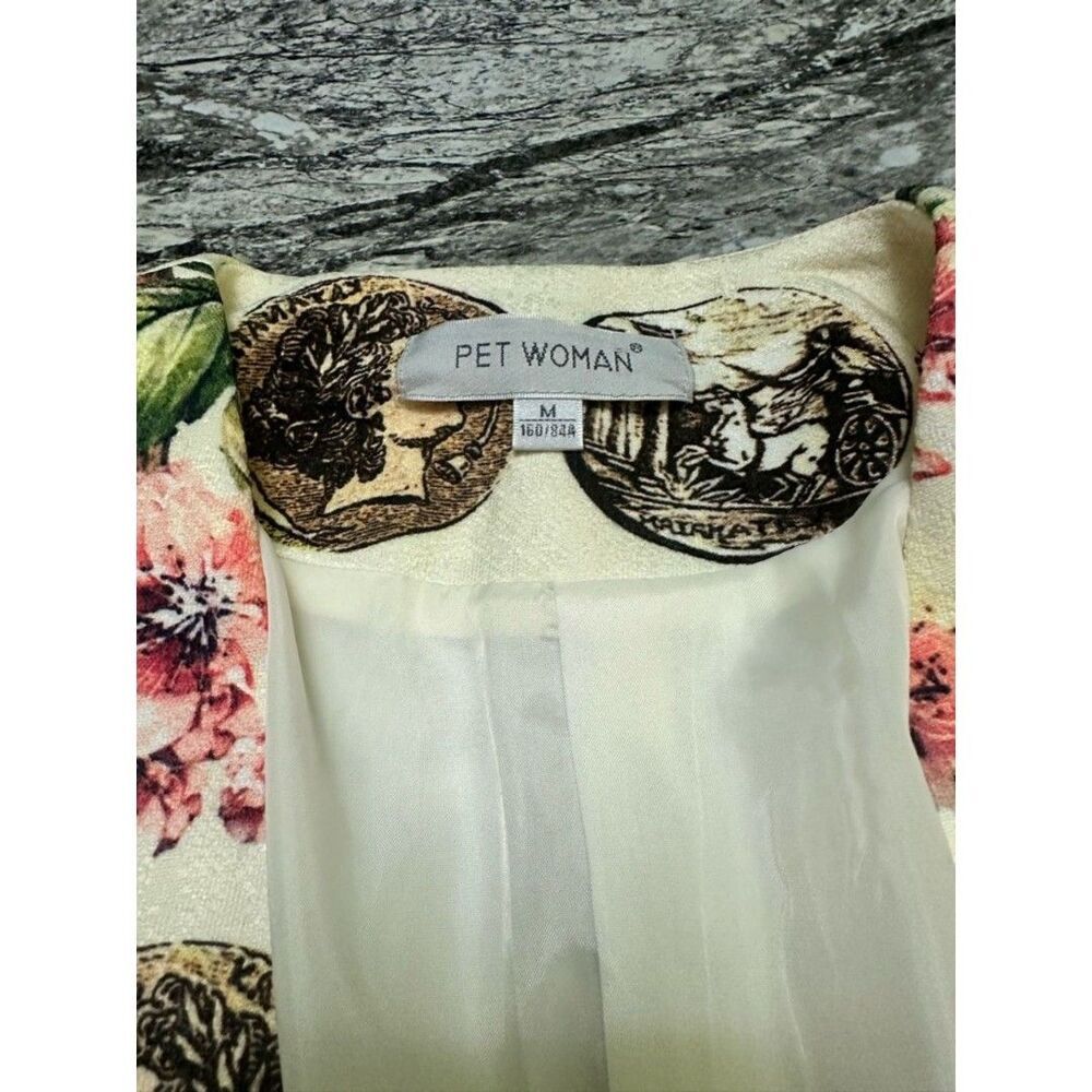 PET WOMAN Cream Floral Coin-Print Tailored Blazer M - Picture 2 of 8